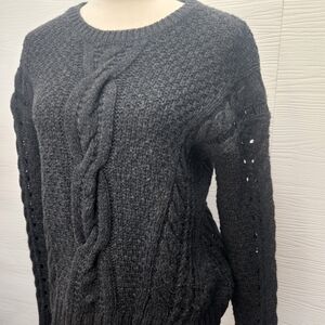 Vince Yak Wool Open Weave Cable Knit Sweater Eyelet Black Size Small